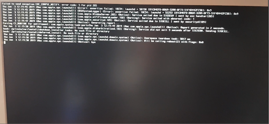 Hackintosh failed to send exception exc corpse notify osx