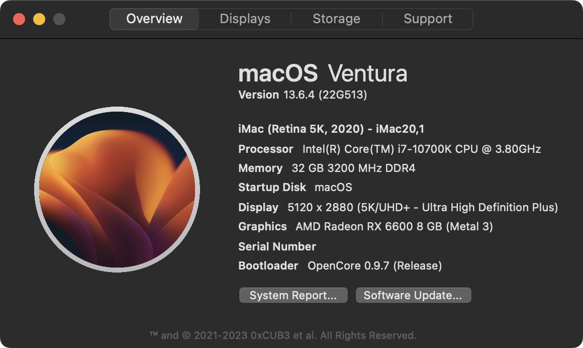 screenshot of About This Hack showing that macOS has been updated to version 13.6.4