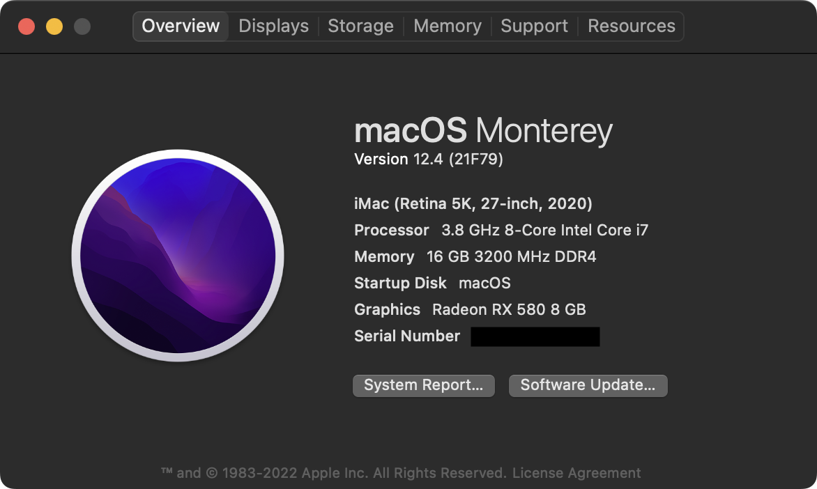 Screenshot of About This Mac showing that macOS has been updated to 12.4