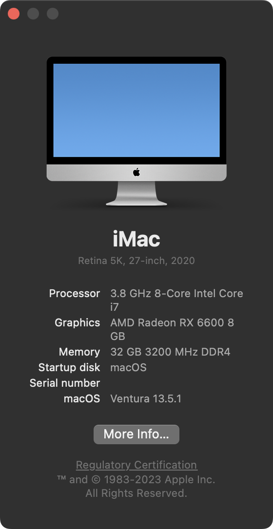 About This Mac - macOS 13.5.1