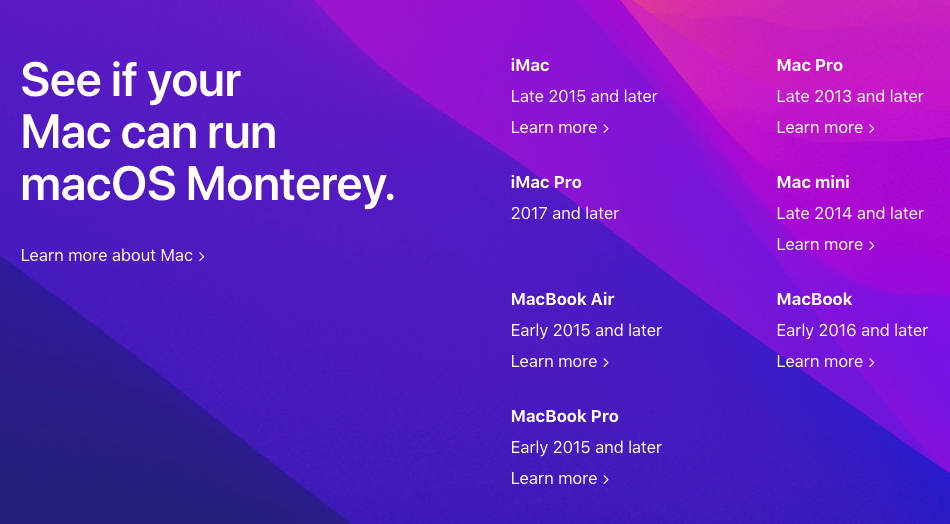 Official List of Apple Macs that can run macOS Monterey 