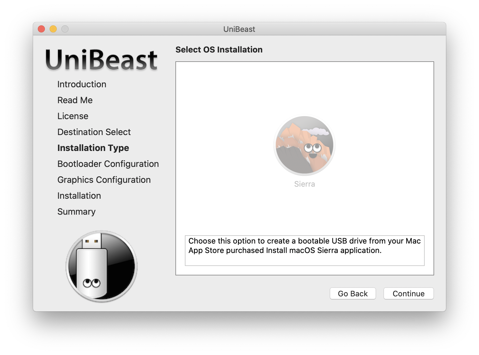 After renamed it to "Install macOS Sierra.app", Unibeast was able...