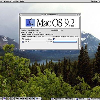 Mac OS 9.2.2 on a iMac G3 500Mhz (Summer 2001) model.