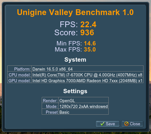 Unigine valley Intel HD530 primary