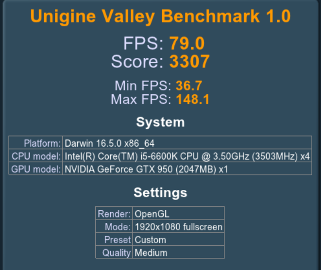 Valley Gene GTX 950 Sierra 10.12.4